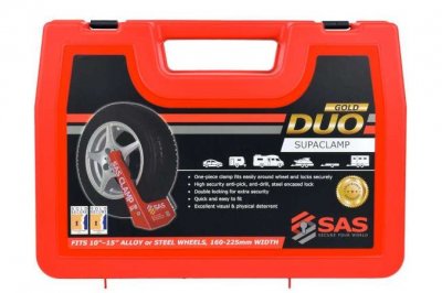 NEW - SAS Supaclamp Duo Gold Wheel Clamp - to fit 10-15'' alloy rims